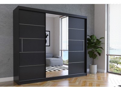 Гардероб с огледало ALBA (корпус черно/лице черно)